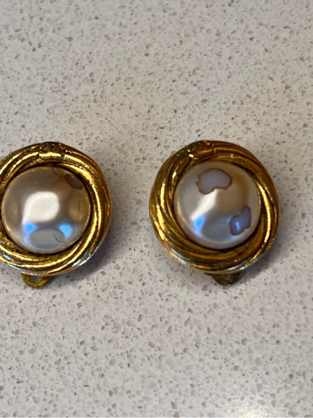 CHANEL Gold-Tone Faux Pearl Clip-On Earrings with Cream Pearlescent Centers